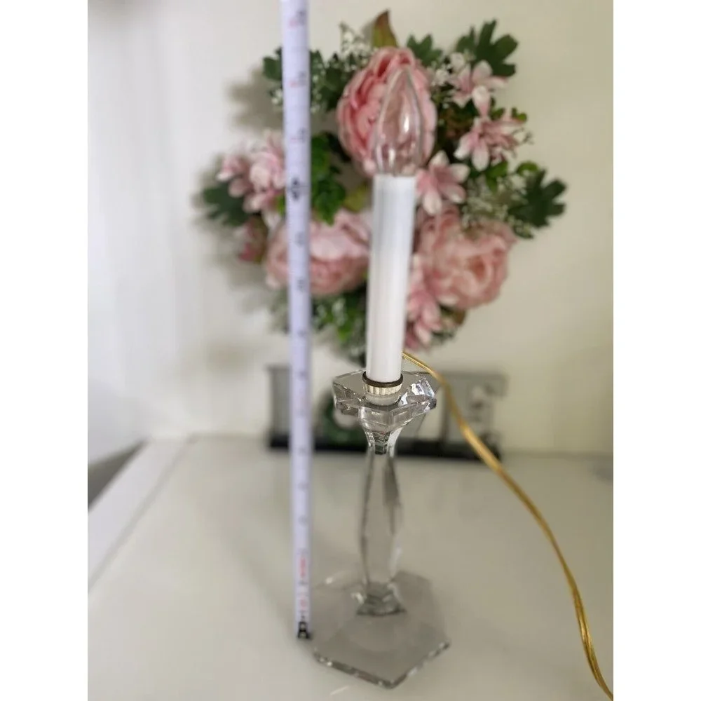 Vintage Clear Cut‎ Glass Crystal Candlestick Lamp 14” Table Lamp Working Light
